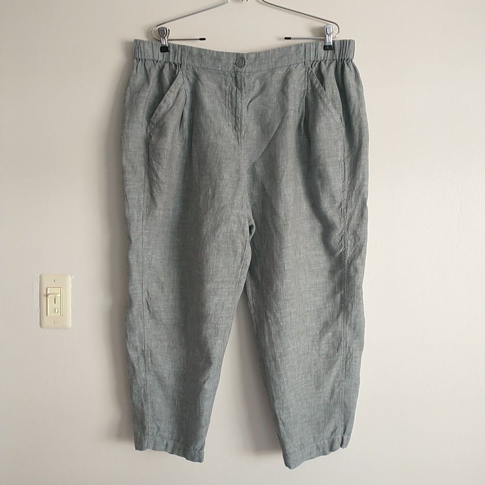 Poetry Trousers Pants Womens 16 100%Linen Gray Relaxed Baggy Lagenlook Coastal